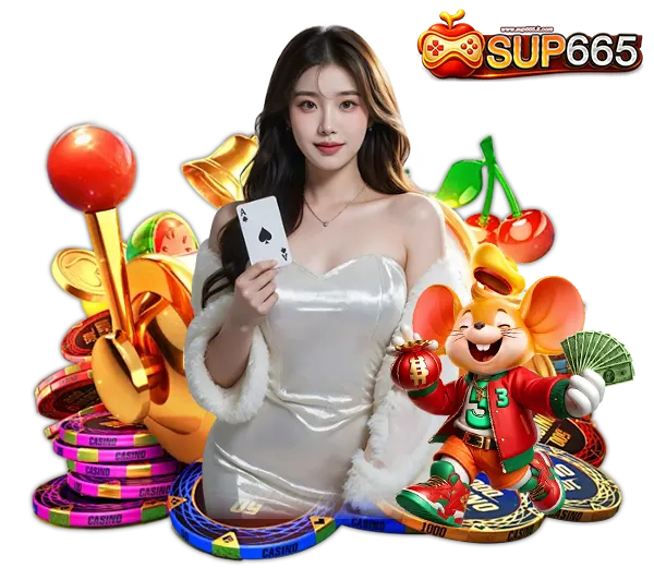 SUP665 สล็อตเว็บตรง รวมธีมเกมยอดฮิต ภาพผู้หญิงถือมือถือท่ามกลางสัญลักษณ์สล็อตสีสด โบนัสแตกง่าย ฝากถอนออโต้รวดเร็ว